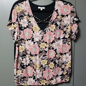 NWOT Maurices Floral Strappy Stud Neck Dolman Tee
